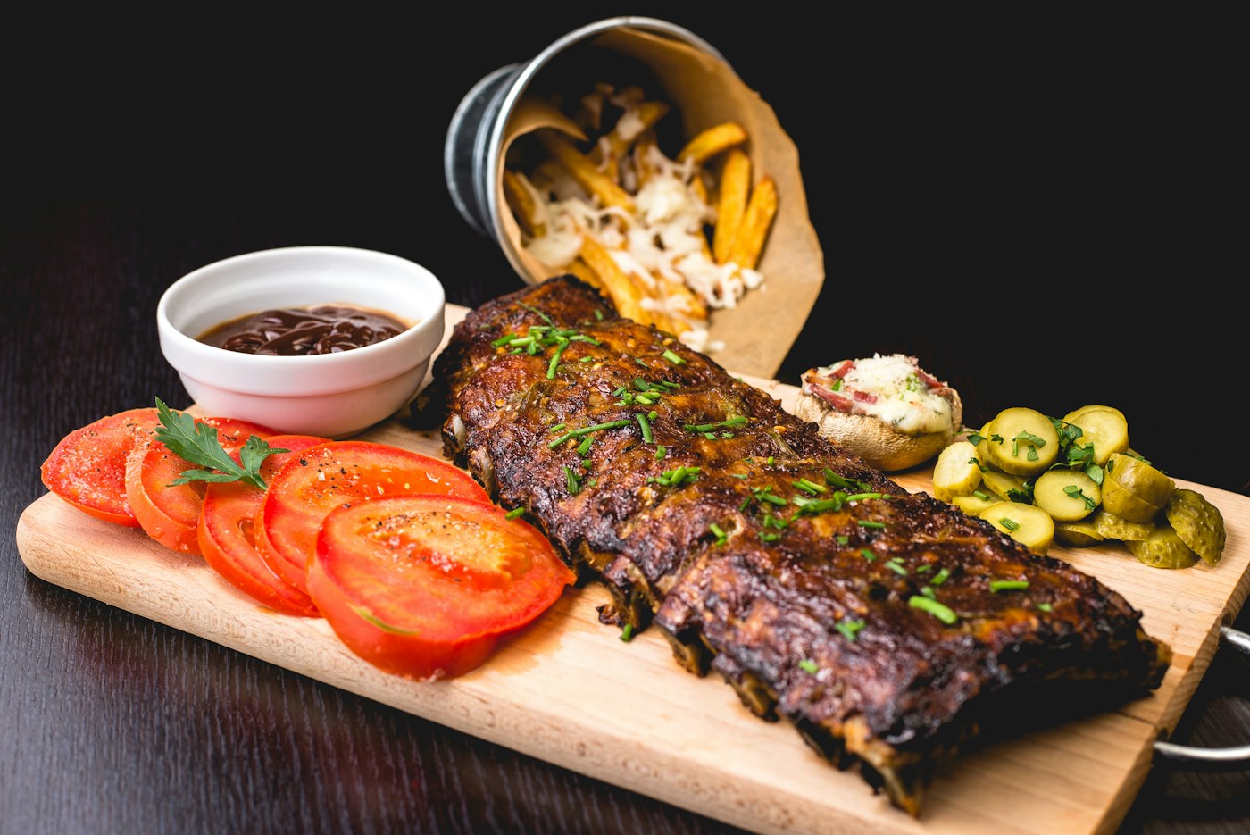Illustrative chargrilled food platter