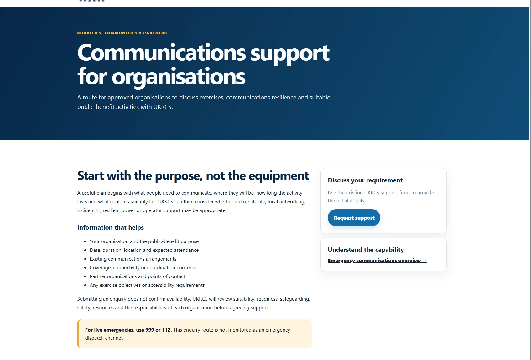 UKRCS communications support page for organisations