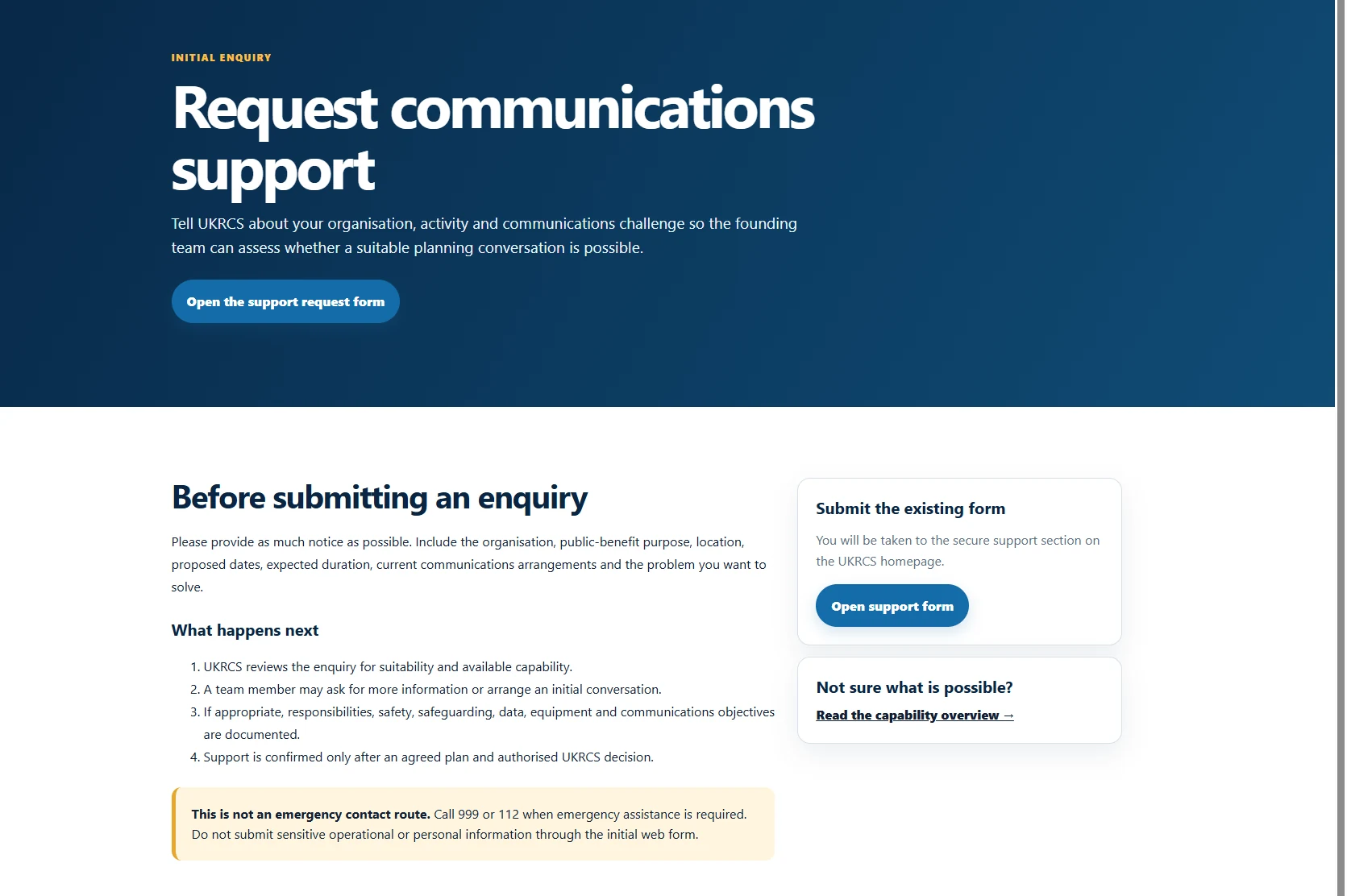 UKRCS support request page